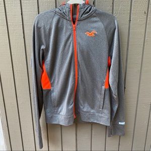 Hollister Grey/Orange Zip-Up Hoodie - Medium